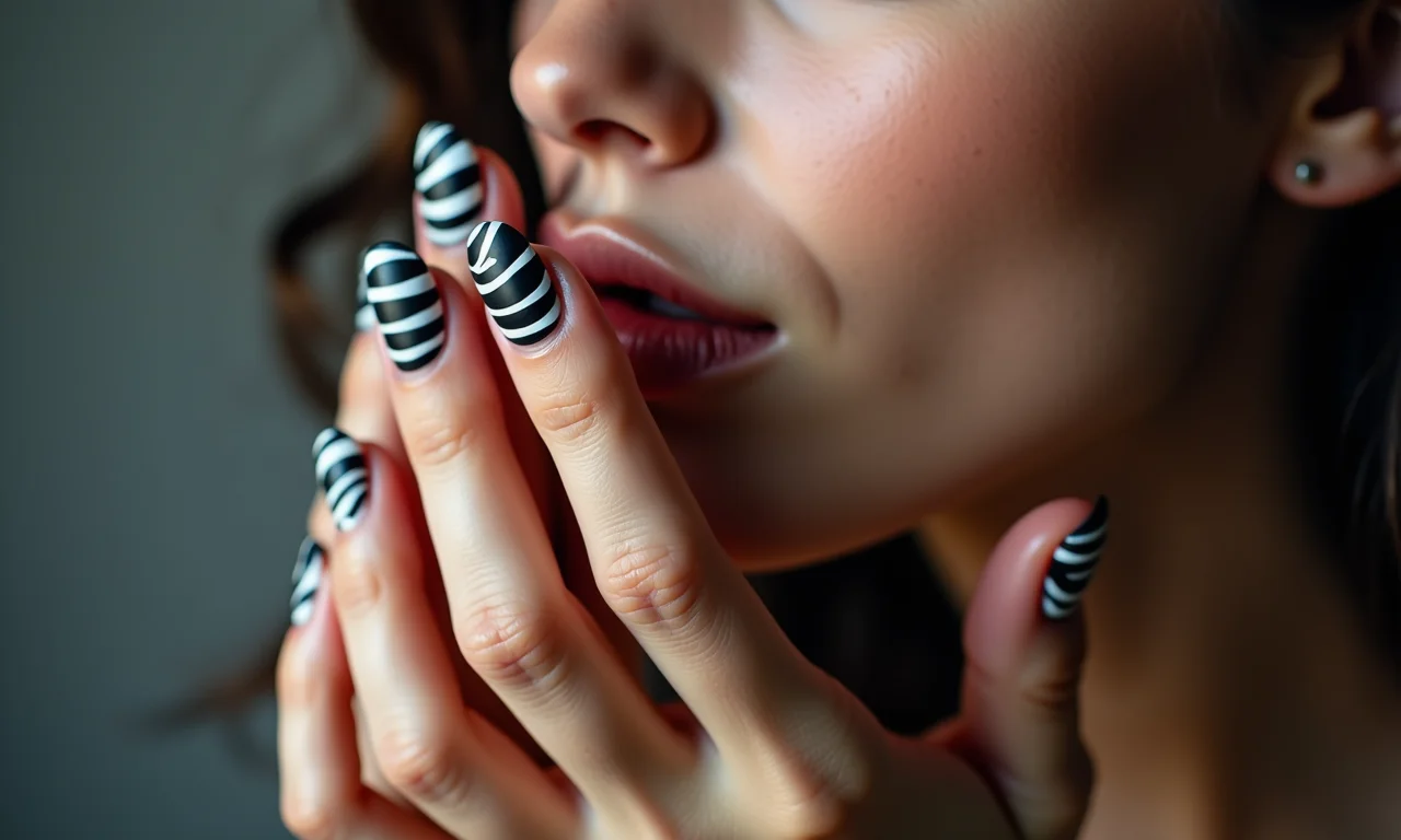 Unhas zebra com efeito matte: elegância e sofisticação.