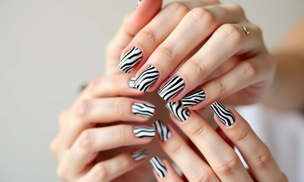 Unhas zebra minimalistas com listras finas.
