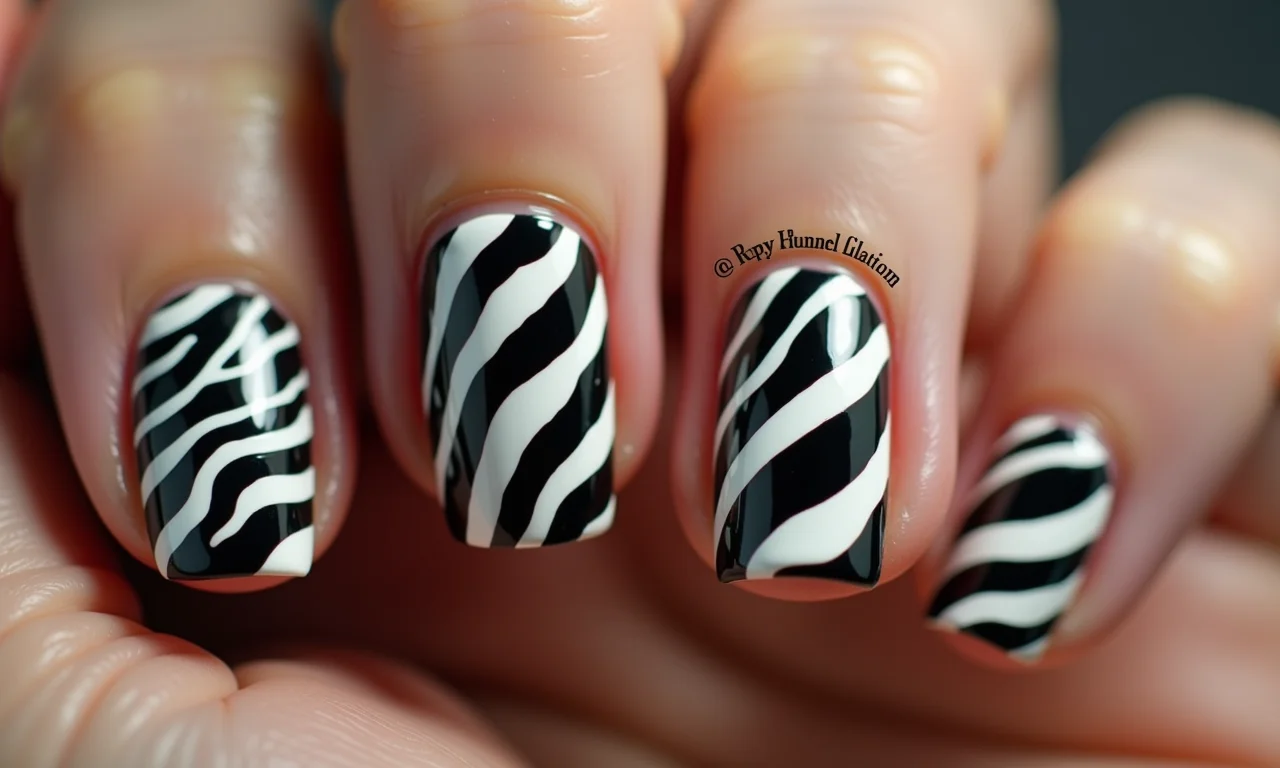Unhas zebra tribal com mistura de estilos.