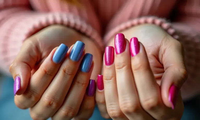 Variedade de cores de esmalte em unhas de diferentes tons de pele.