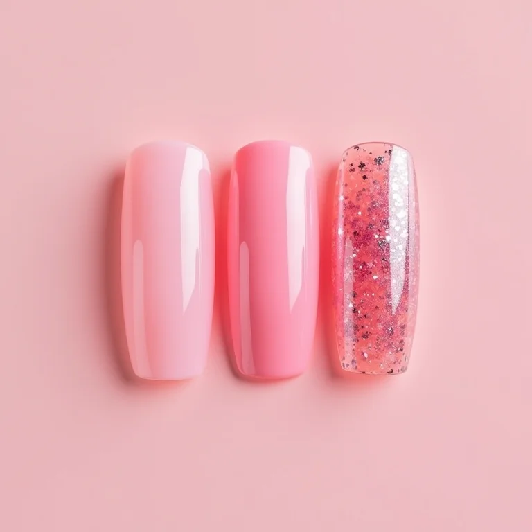 Variedade de designs em unhas de gel encapsulada rosa