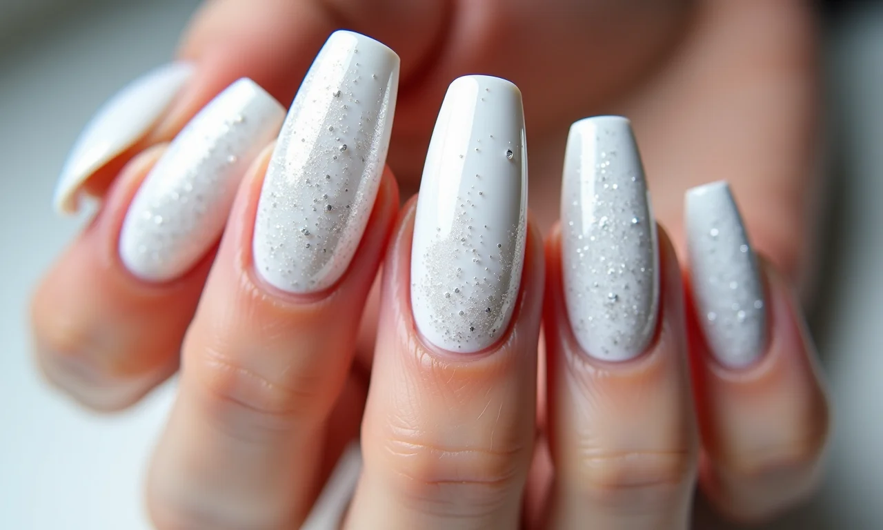 Variedade de tipos de glitter branco para unhas.