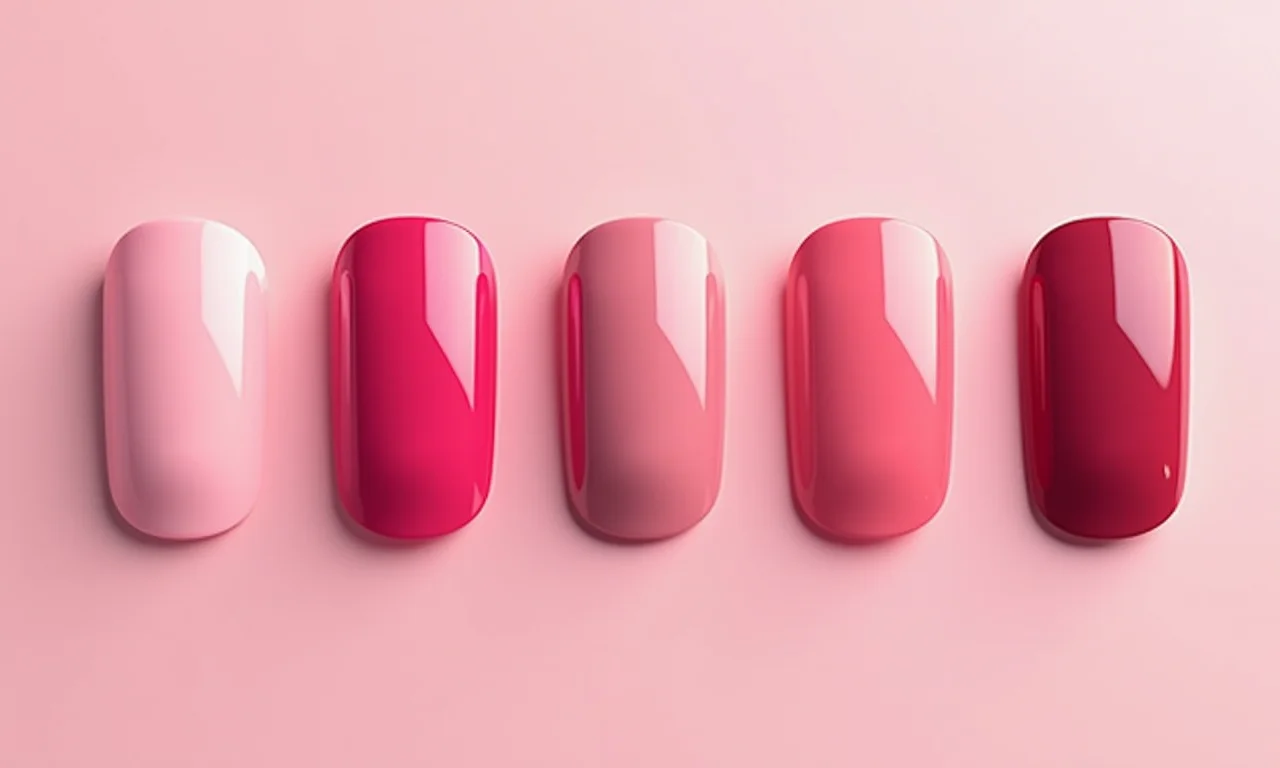 Vários tons de rosa de esmaltes para unhas.