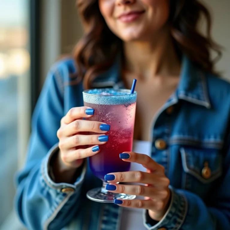 Versatilidade de unhas de gel com glitter azul