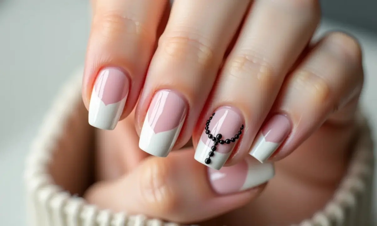 Vibe Religiosa: Unhas Decoradas com Terço Delicado - ideia