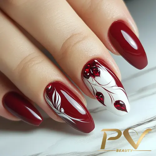 Vermelho Bordô com Design Floral Minimalista - detalhe