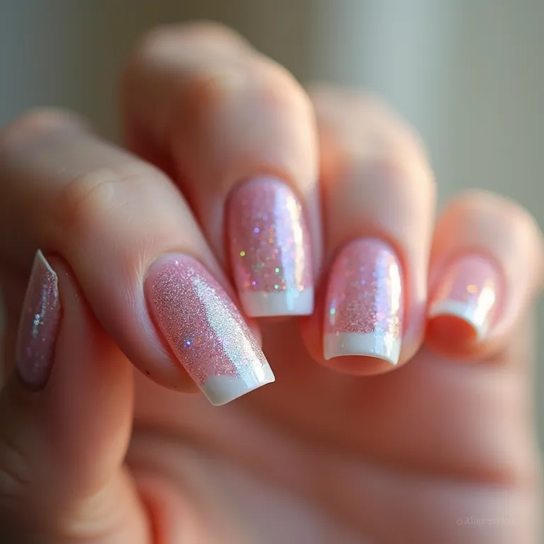 Brilho Discreto: Unhas com Glitter Furta-cor para um Toque Mágico - detalhe