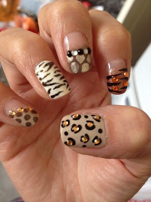 Animal Print Safari Bling Nails!!