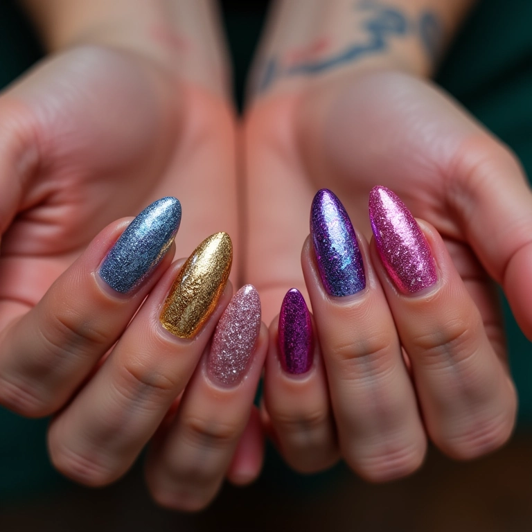 Unha Multicolorida com Glitter Flocado: Alegria e Ousadia - inspiração