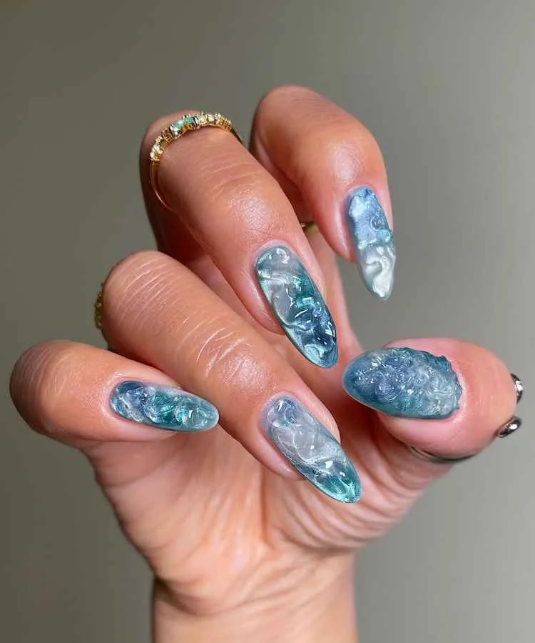 Unhas de Inverno com Efeito Mármore - ideia