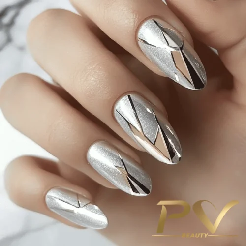 Glitter Prata com Design Geométrico: Minimalismo Sofisticado - inspiração