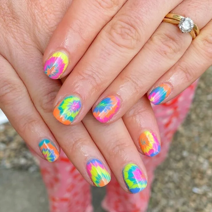 Unhas Tie-Dye: Explosão de Cores Psicodélicas - detalhe
