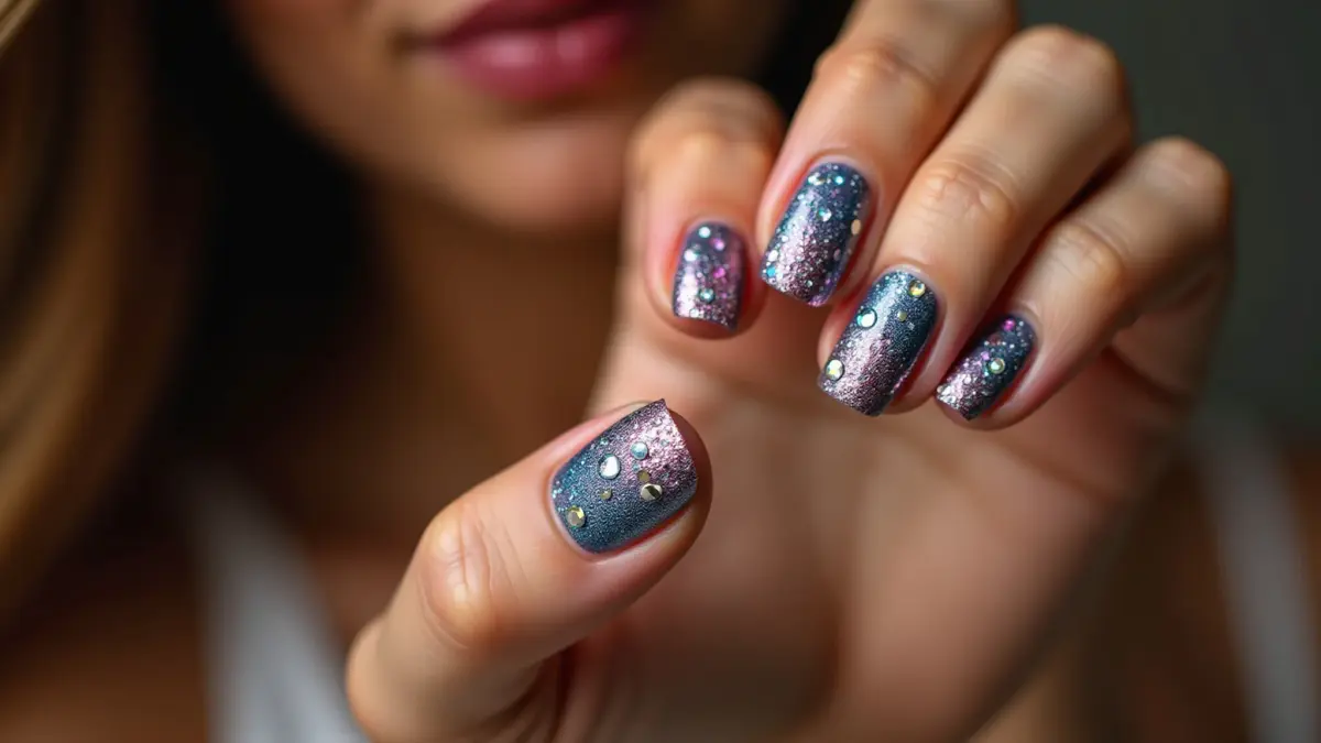 Unhas com Esmaltação em Gel e Aplicação de Cristais Swarovski - detalhe