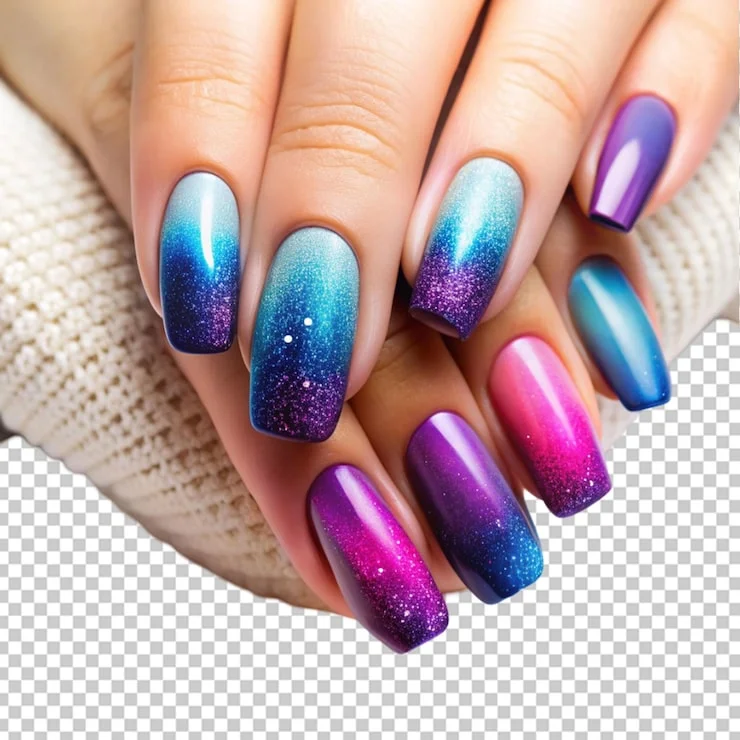 Unhas Degradê com Efeito Aurora Boreal - inspiração