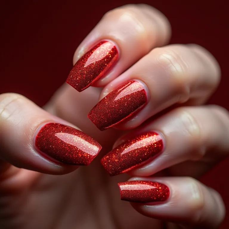 Glitter Vermelho Rubi com Formato Stiletto: Poder e Atitude - inspiração