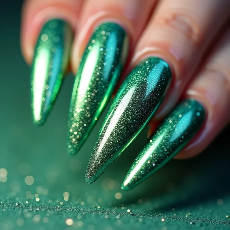 Unha Degradê com Glitter Holográfico: Do Casual ao Glamour - detalhe