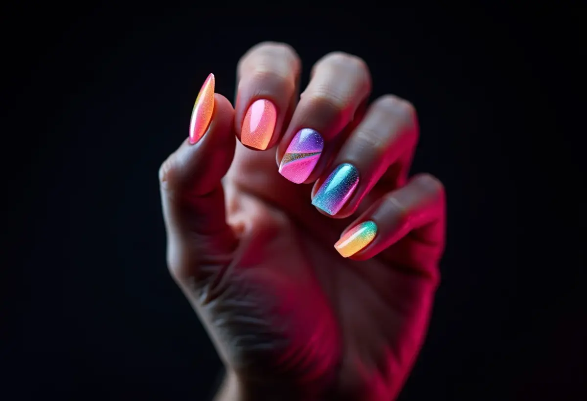 Geométricas com Neon: Modernidade e Atitude nas Suas Mãos - detalhe