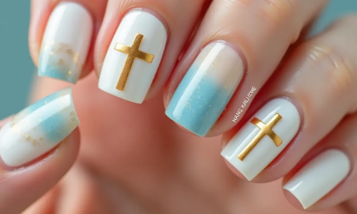 Vibe Religiosa: Unhas Decoradas com Terço Delicado - inspiração