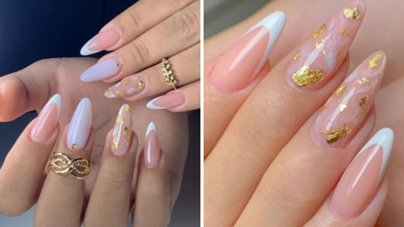 Unhas Minimalistas com Detalhes em Folha de Ouro: Luxo Sutil - inspiração