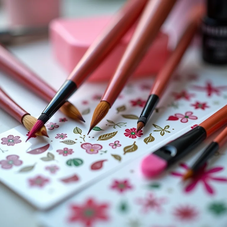 Acessórios para nail art: pincéis, adesivos, etc.