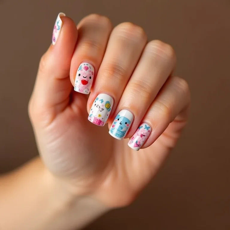 Adesivos de unhas infantis com diversos temas.