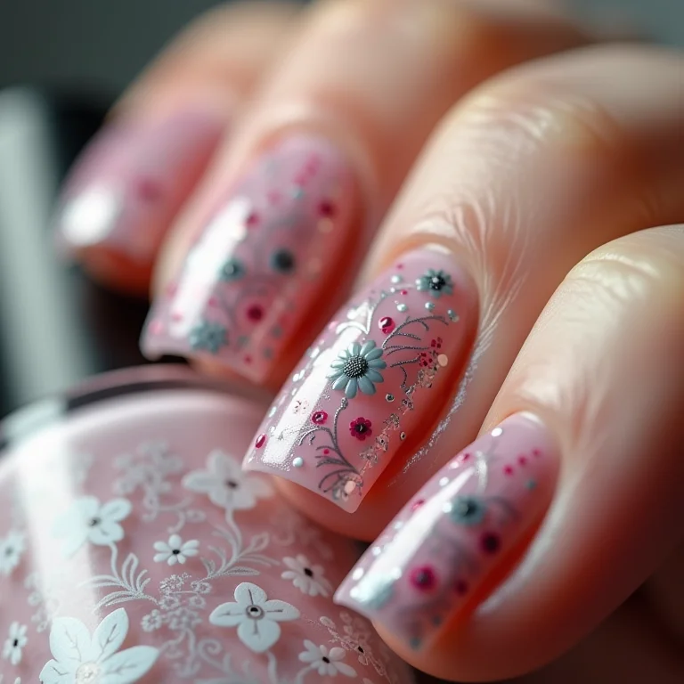 Adesivos decorativos florais para unhas