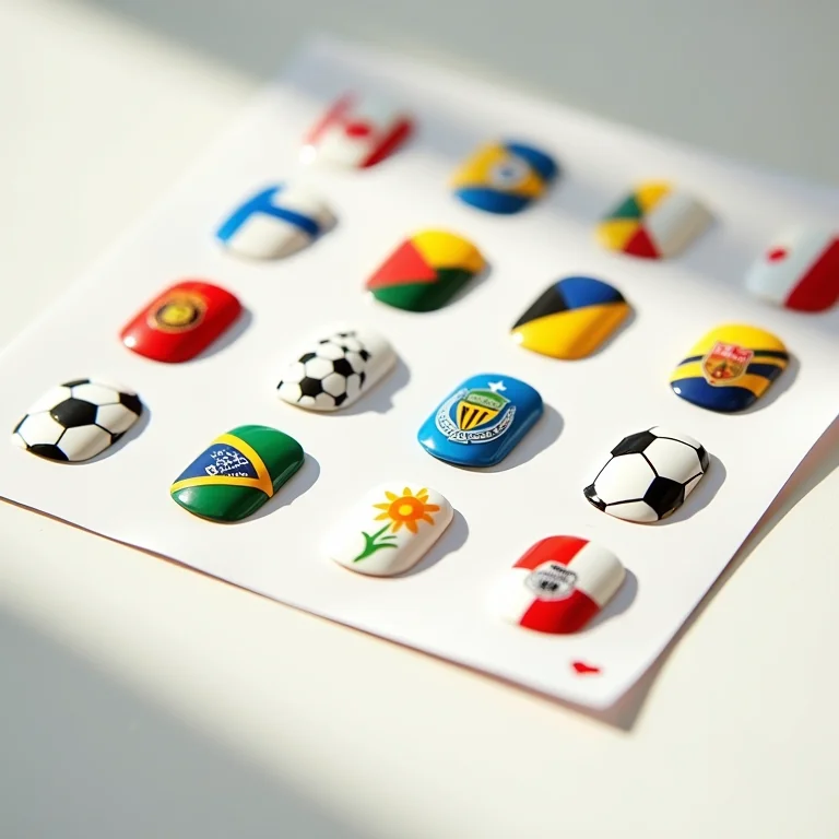Adesivos temáticos da Copa para decorar as unhas.