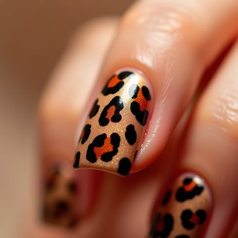 Animal print ousado em unhas quadradas