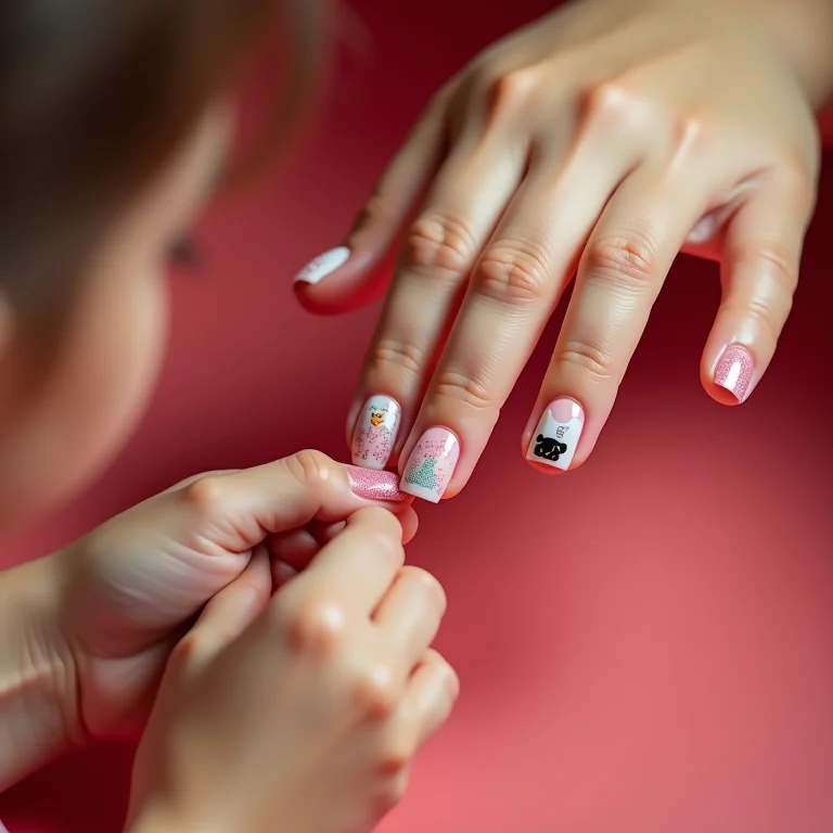 Aplicação de adesivos de unha seguros em crianças.