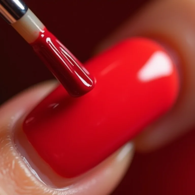 Aplicação de esmalte vermelho em camadas finas.