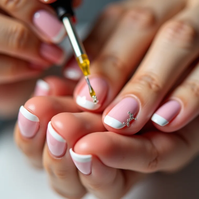 Aplicação de óleo de cutícula em unhas de gel