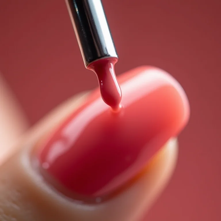 Aplicação de top coat brilhante na unha.