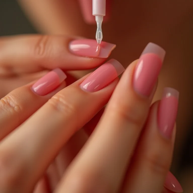 Aplicação de top coat para aumentar a durabilidade da francesinha.