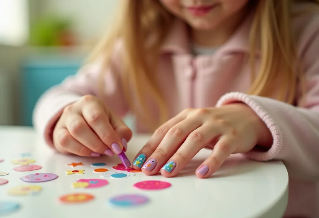 Qual a Duração Ideal de Adesivos de Unha Infantil Sem Danos? Aplicação de adesivos de unha infantil sem danificar a unha natural.