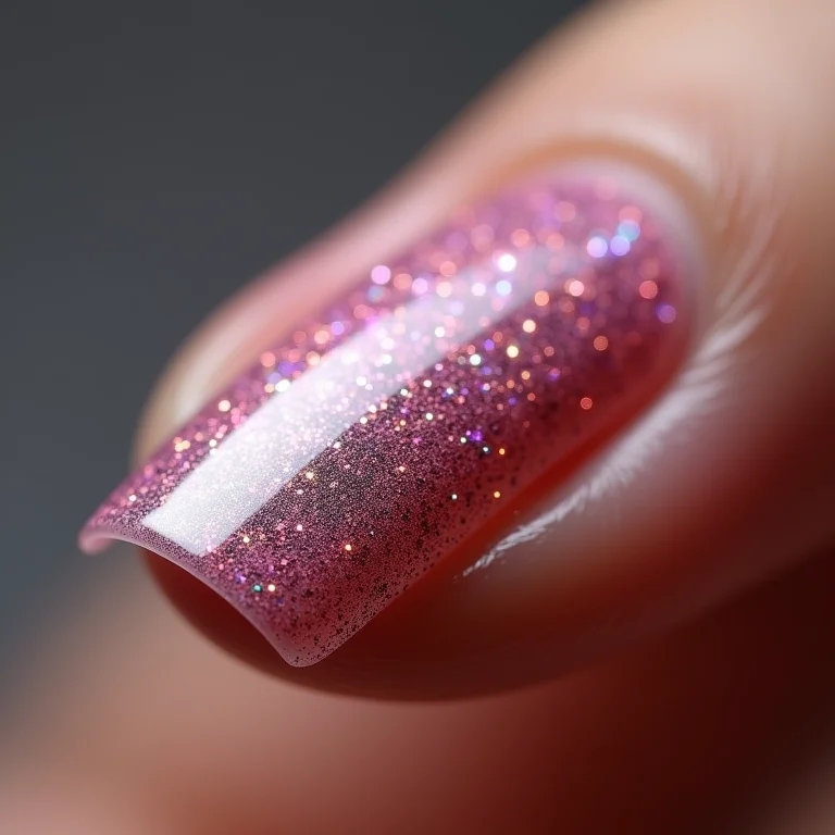 Base coat protegendo a unha sob o glitter