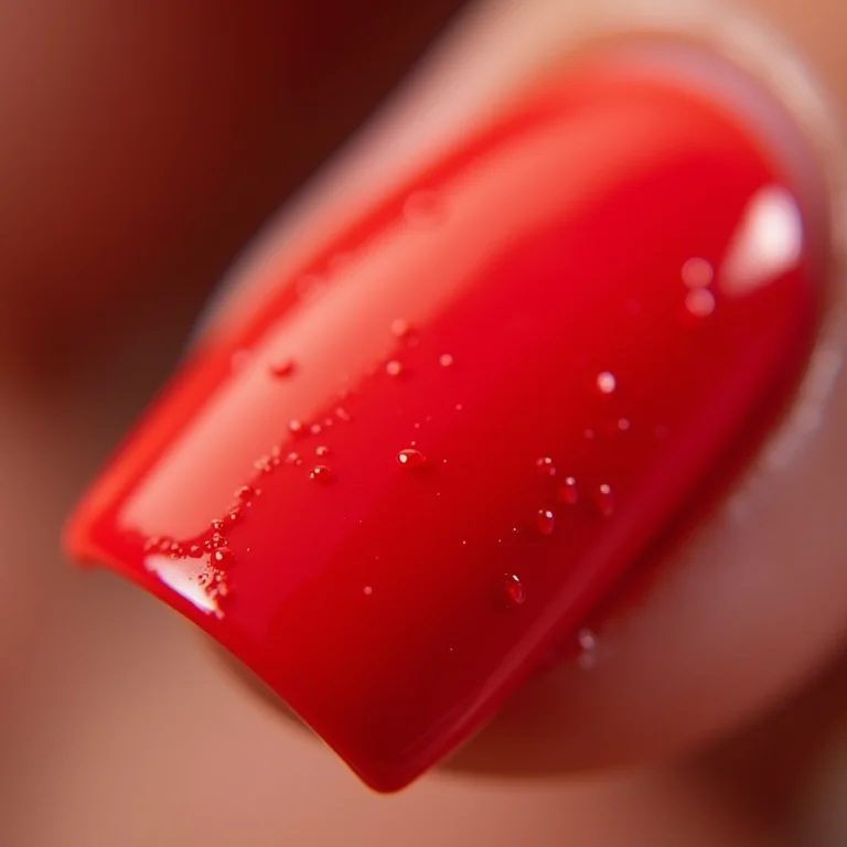Borrões de esmalte vermelho ao redor das unhas