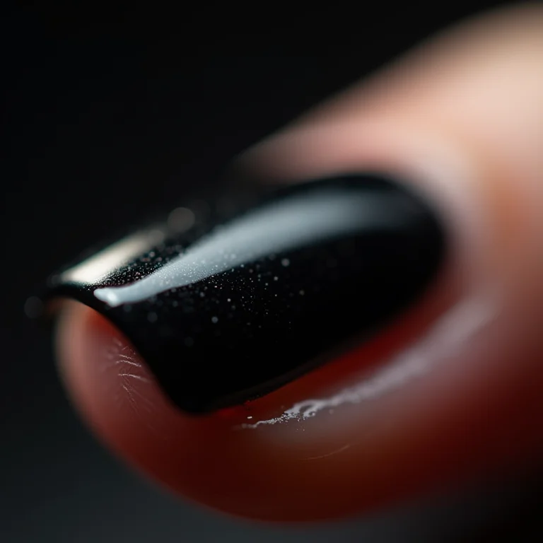 Camadas grossas de esmalte preto criando superfície irregular