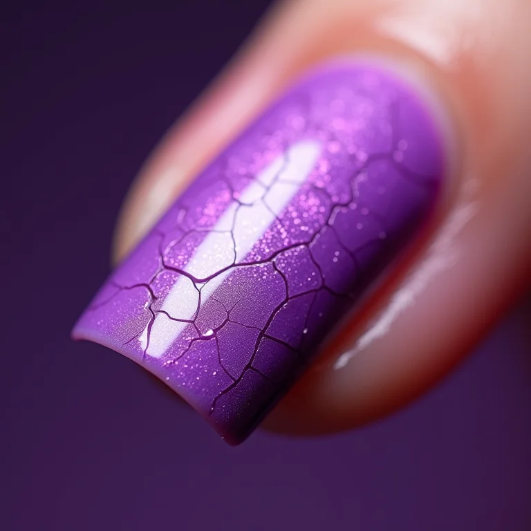 Camadas grossas de esmalte roxo craquelado.