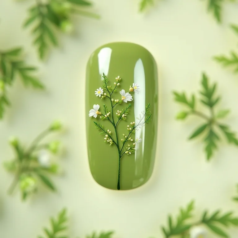 Cartela de adesivos de unha estampa floral verde oliva