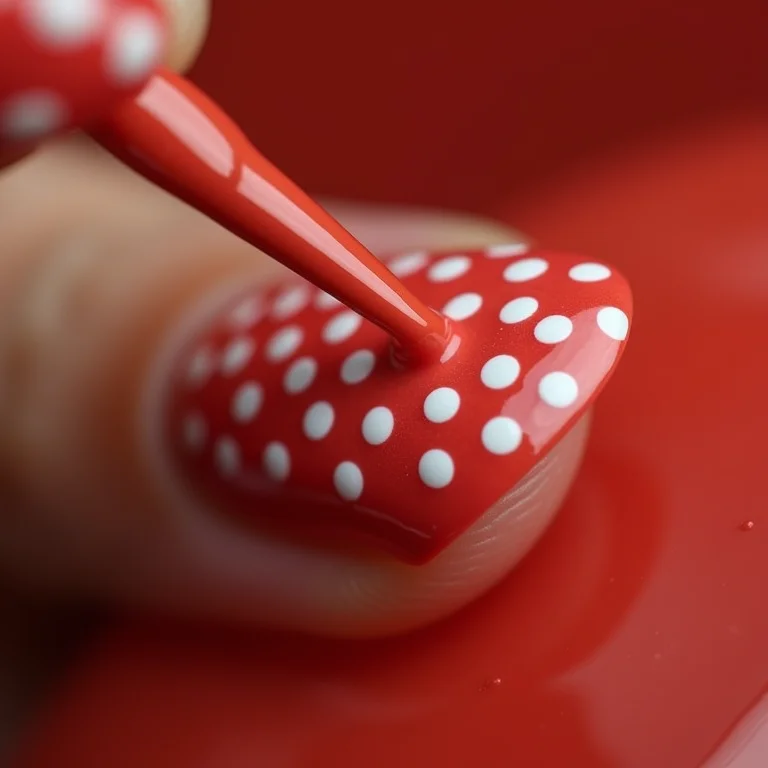 Close-up da aplicação do esmalte da bolinha.