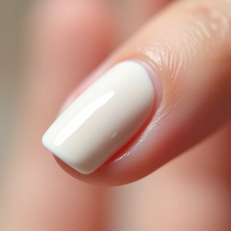 Close-up de esmalte branco cremoso Mohda.