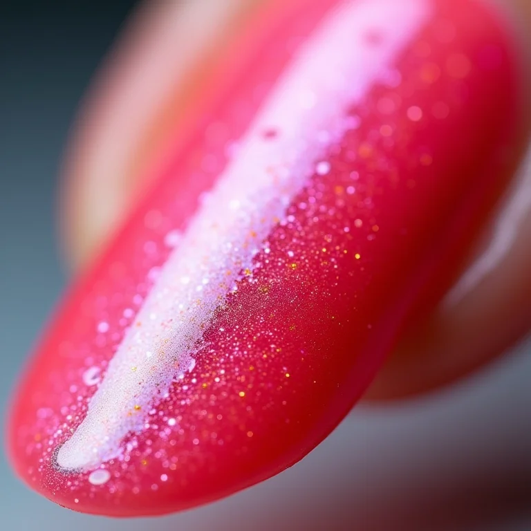 Close-up de esmalte neon com pinceladas visíveis e bolhas.