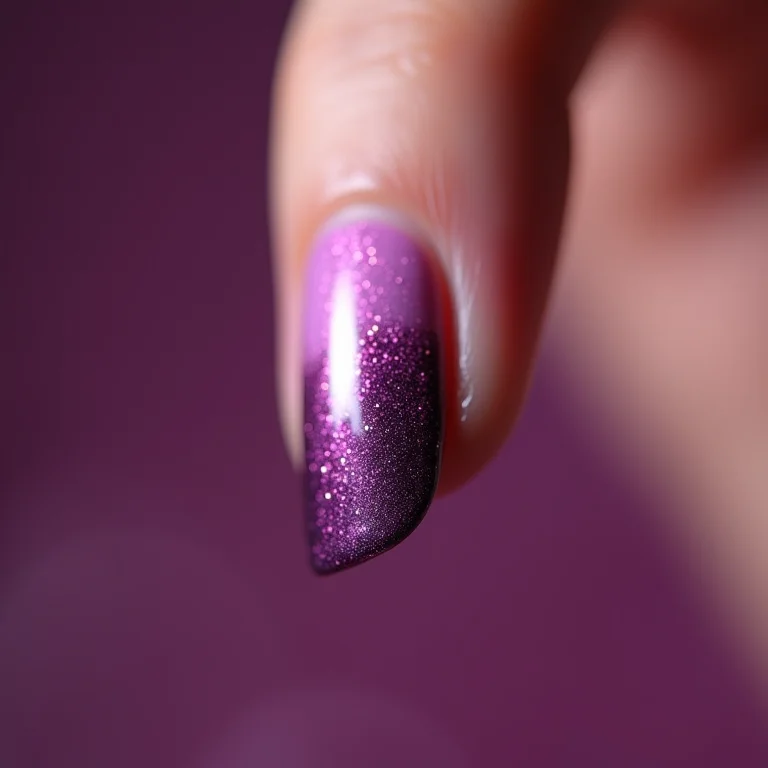 Close-up de francesinha invertida roxa metalizada