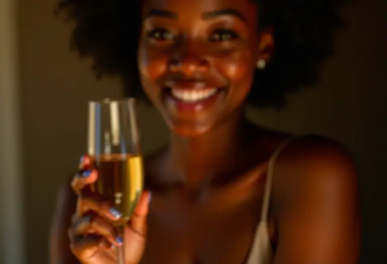 Close-up de mãos femininas brindando com unhas decoradas para o Ano Novo
