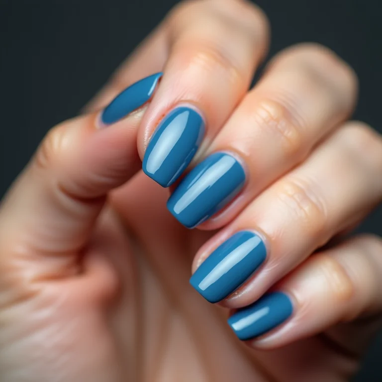 Close-up de unha azul moderna Top Beauty, cor tendência.