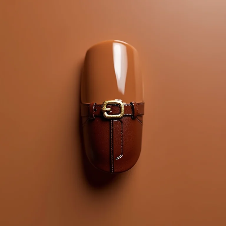 Close-up de unha decorada com a calça marrom do Bob Esponja.