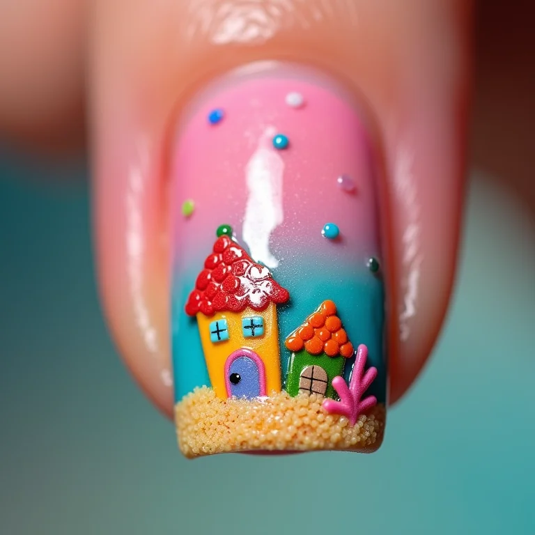 Close-up de unha decorada com a Fenda do Biquíni.