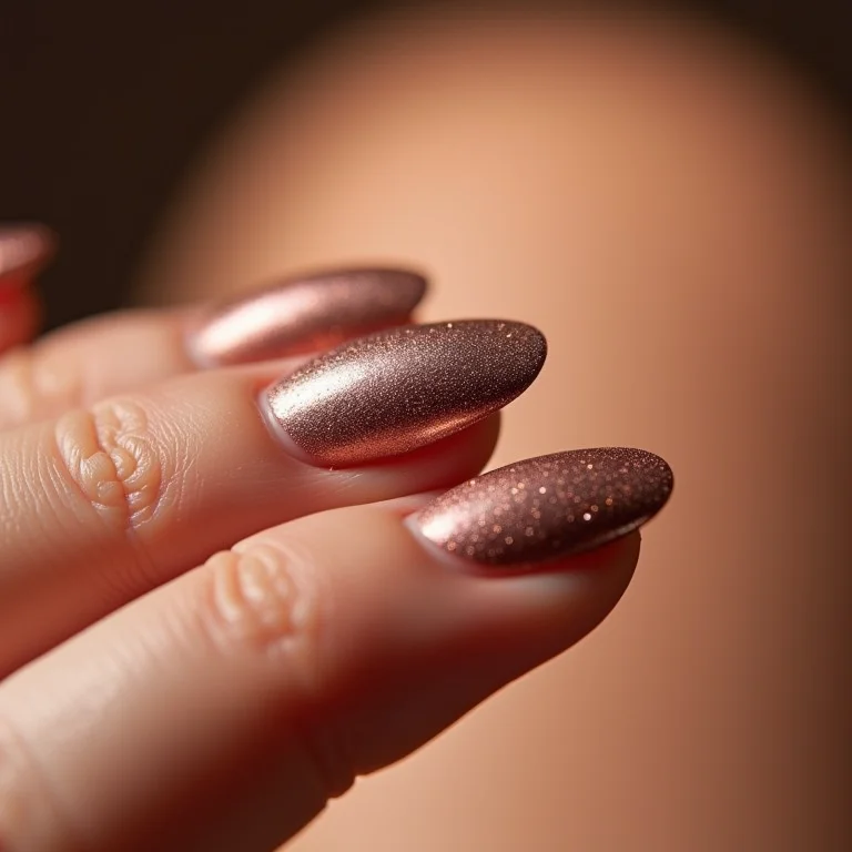 Close-up de unha metálica glam Top Beauty, brilho e sofisticação.