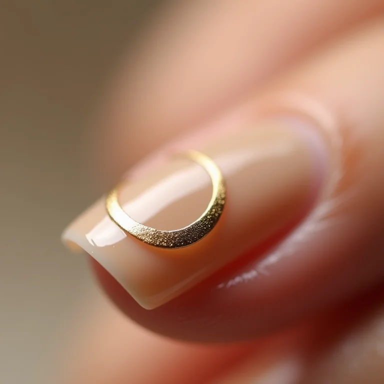 Close up de unha minimalista com lua crescente dourada