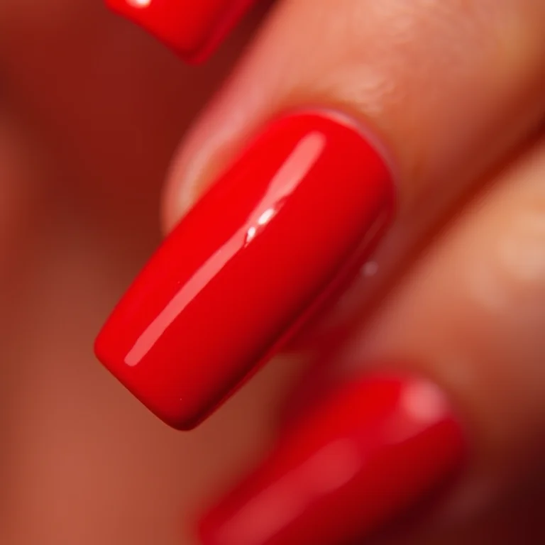 Close-up de unha vermelha Top Beauty, cor vibrante e impactante.